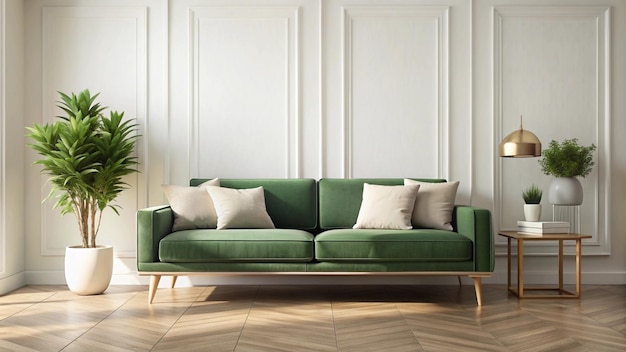 a green couch with white pillows and a green couch with a green cushion