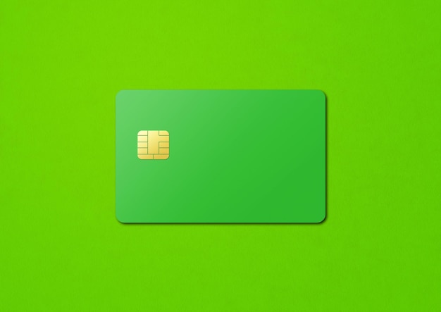 Green credit card template isolated on a color background 3D illustration