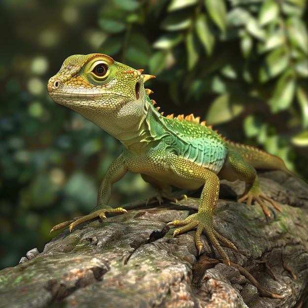 Photo green crested lizard