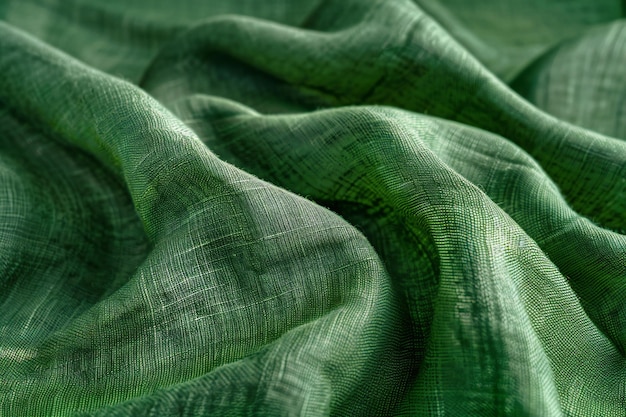 Green crumpled fabric texture Abstract background and texture for design