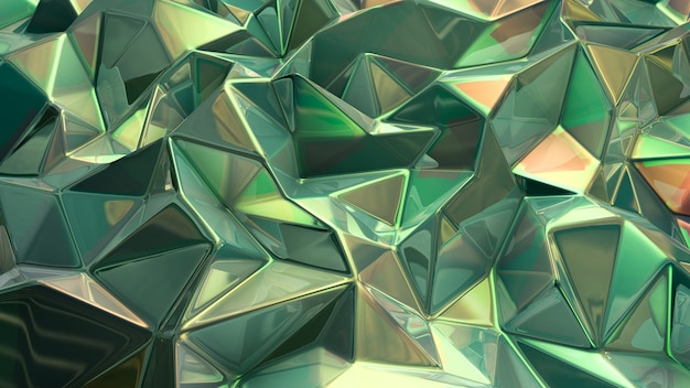 Green crystal background with triangles. 3d illustration, 3d rendering.