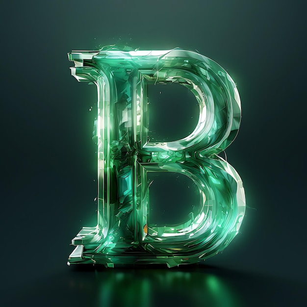 Photo green crystal letter b a glowing 3d alphabet