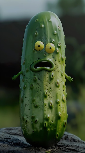 Photo a green cucumber with a face drawn on it