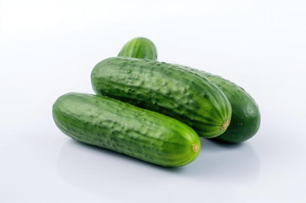 Green cucumbers levitate on a white background generative ai