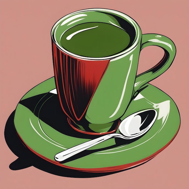 Photo a green cup of coffee with a spoon on a green plate