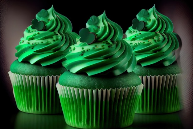 Green cupcakes for Saint Patrick39s Day realistic Generative Ai