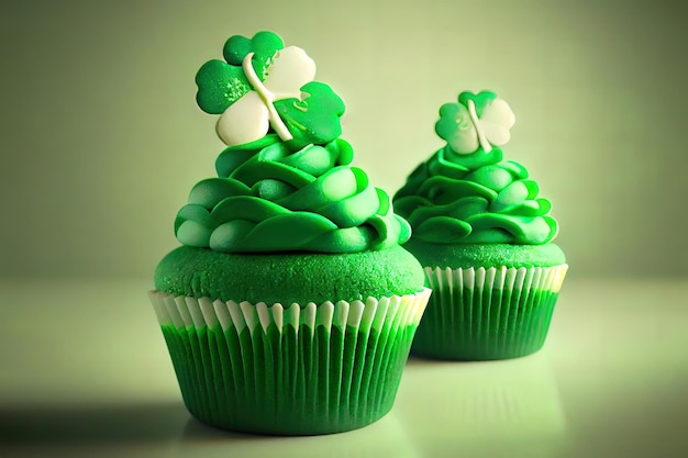 Green cupcakes for Saint Patrick39s Day realistic Generative Ai