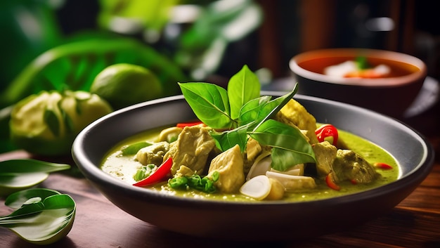 Photo green curry on a restaurant background photography