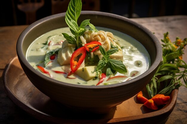 Photo green curry with a luscious cream yummy delicious green curry food photography