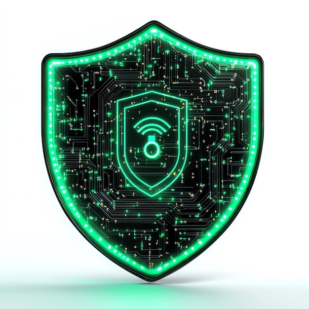 Photo green cyber security shield icon glowing