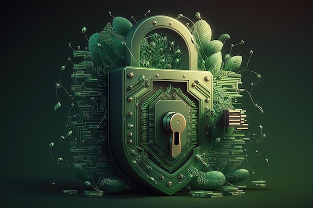 Green data with padlock Green eco sustainability earth nature code concept Generative AI