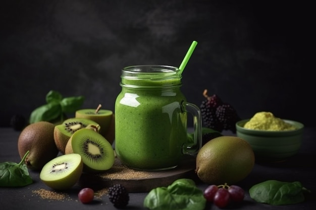 Green detox smoothie cup Fitness and healthy lifestyle concept