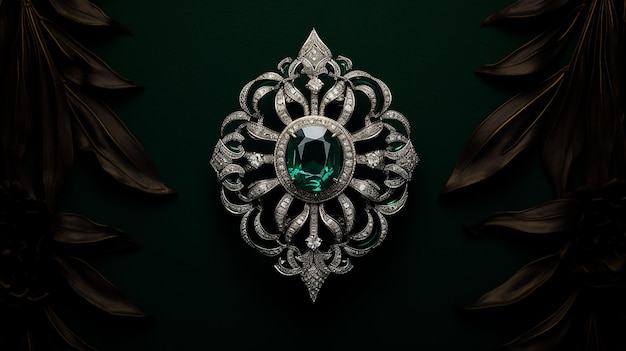 Photo a green diamond brooch with a green stone and a diamond