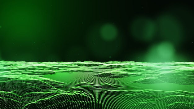 Green digital landscape mountain terrain abstract technology background