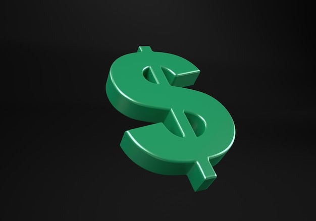 Green dollar sign US dollar currency symbol isolated on gray background 3D render