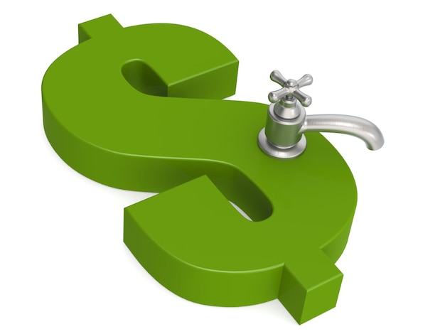 Photo green dollar sign with water faucet