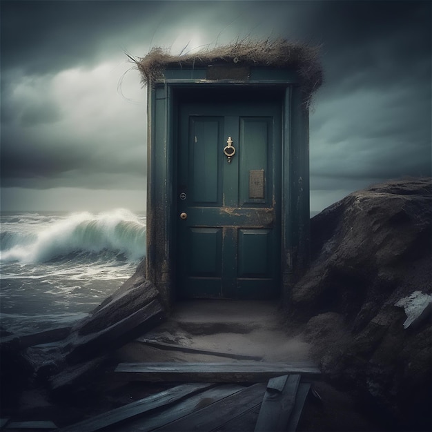 A green door into the sea