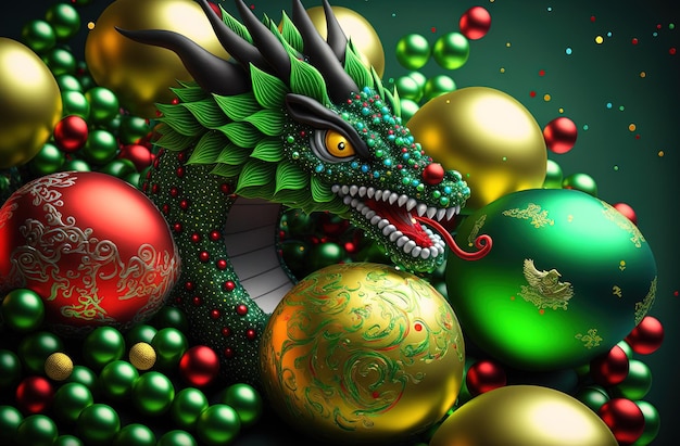 Green dragon mysterious monster from farytales and symbol of 2024 lunar year in Chinese calendar Generated AI