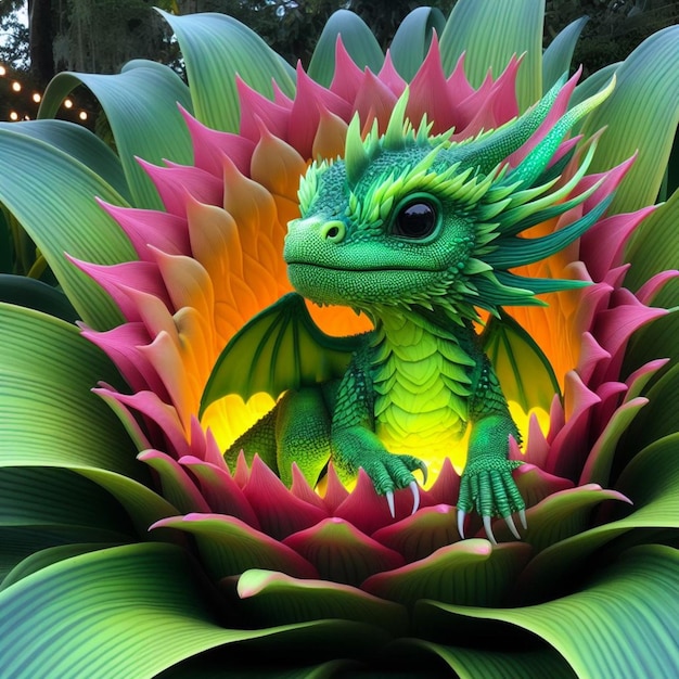 Green dragon stay on flowers