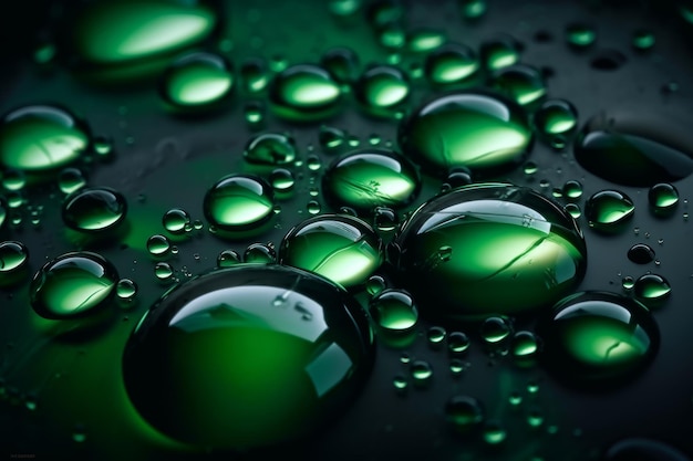 Green drops of water on a black background