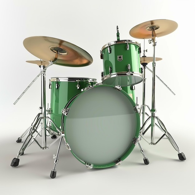 a green drum set with a silver band on it