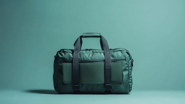 Photo a green duffel bag on a blue background