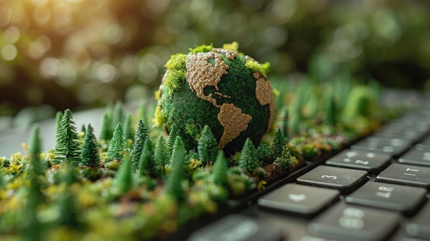 Green Earth on Laptop Keyboard A Message of Digital Sustainability