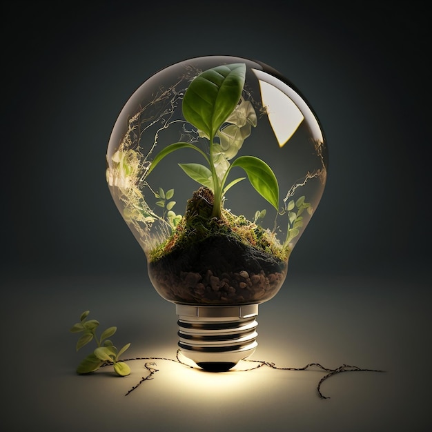 Green Earth and PlantEmbedded Light Bulb Generative AI