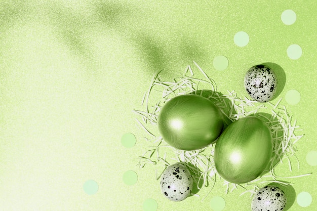 Green easter eggs composition