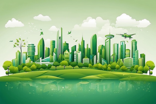 Green eco city on natural background Ecology and environment conservation resource sustainable