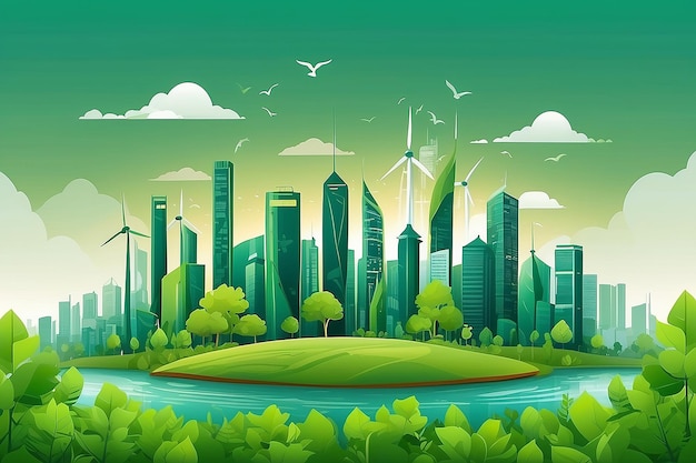 Green eco city on natural background Ecology and environment conservation resource sustainable