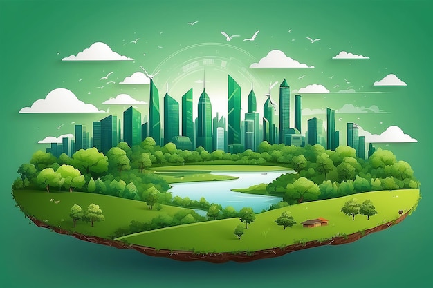 Green eco city on natural background Ecology and environment conservation resource sustainable