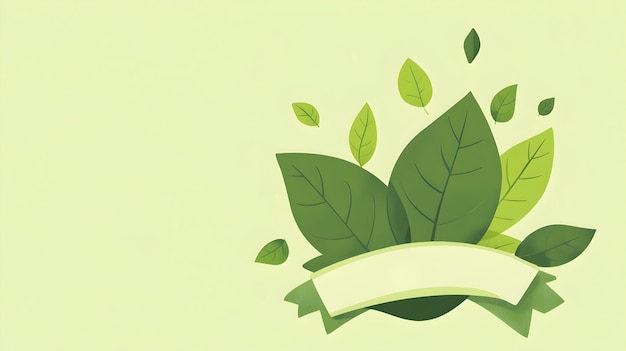 Photo green eco friendly certification label with leaf elements in flat design