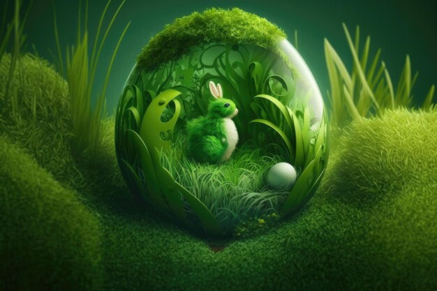 A green egg with a picture of a caterpillar and a green grass egg.