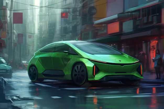 Green electric city car Generate Ai