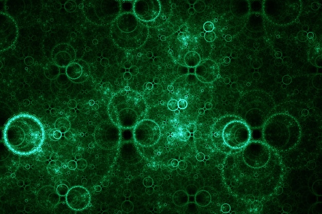 Green electrical bubbles. Abstract fractal. Isolated on black background.