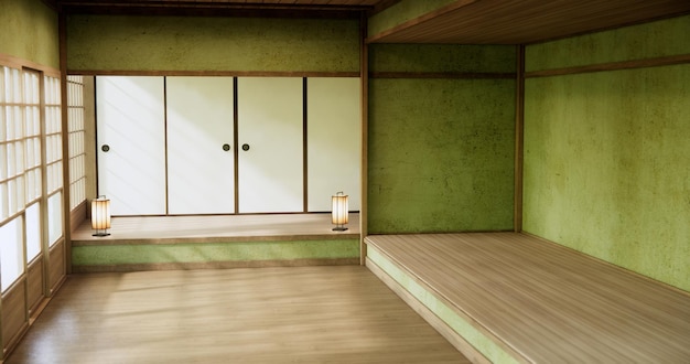 Green Empty room original Japanese style mixed with modern minimal