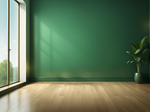 Green empty room with a wooden floor and a wall Free copy space background wallpaper design