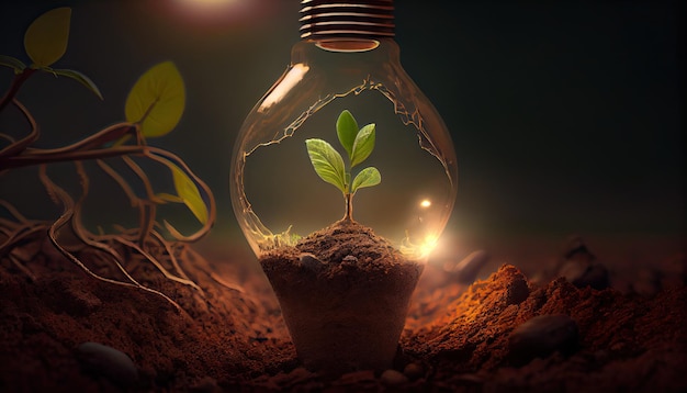 Green Energy and a Bright Future A Light Bulb in Soil