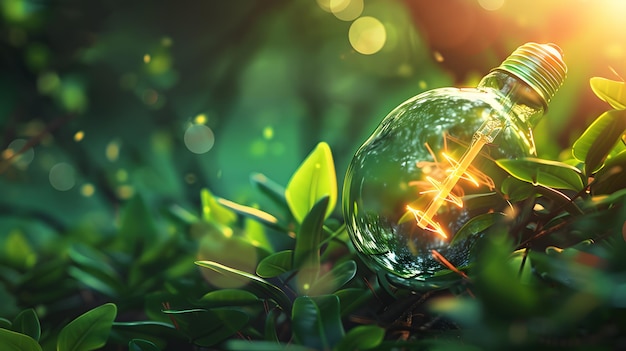 Green energy concept with light bulb and nature AI Generated