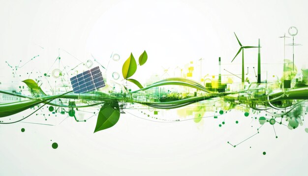 Photo green energy flow concept with white backdrop