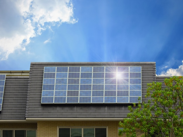 Green energy of solar cell panel on house roof