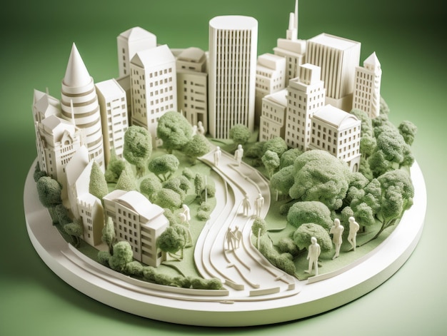 Green energy and sustainable concept electric car and green city paper cut art Generative AI