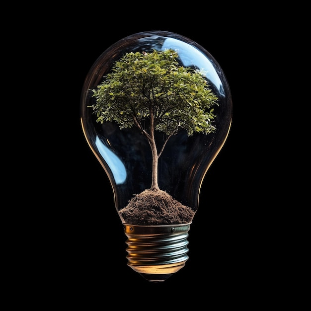 Green Energy Tree Symbol Inside Light Bulb Eco Concept for Sustainable Innovation