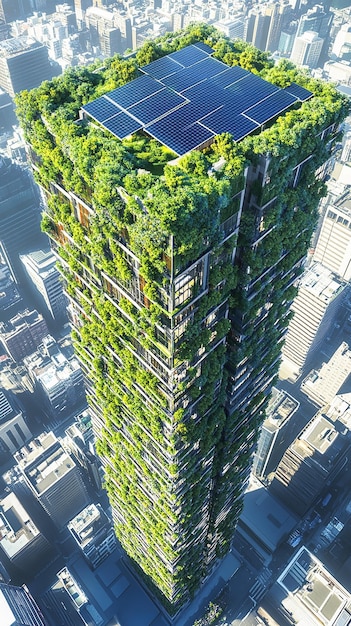 Photo green energypowered urban skyscraper concept