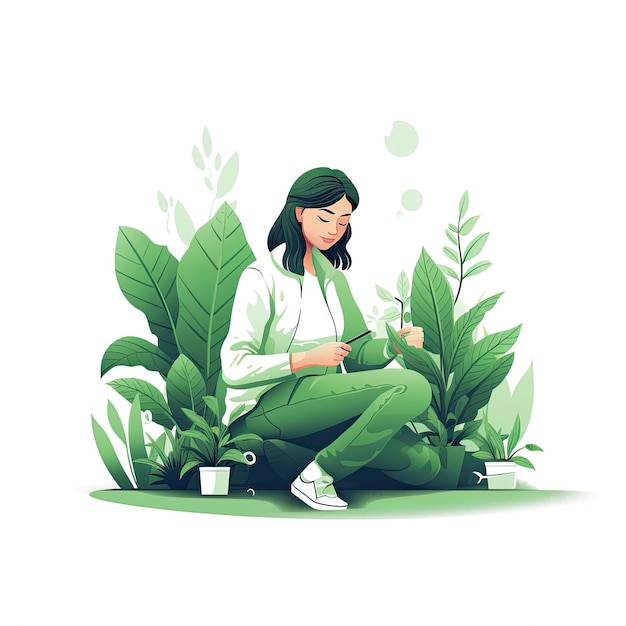 Green environment art Vector illustration taking care of plants eco