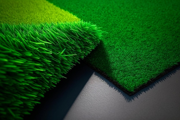 Green fake grass is used for carpet walls floors and sports arenas suitable for both indoor and outdoor use objects backgrounds decorations and textures Generative AI