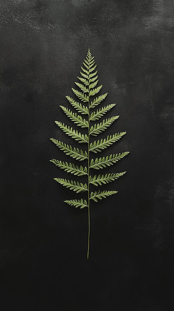 Photo green fern branches on black background in minimalist style