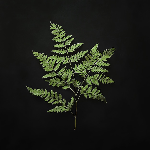 Photo green fern branches on black background in minimalist style