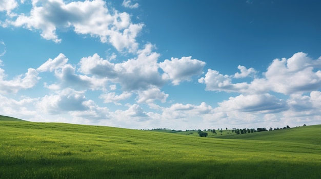 Green field under blue sky background